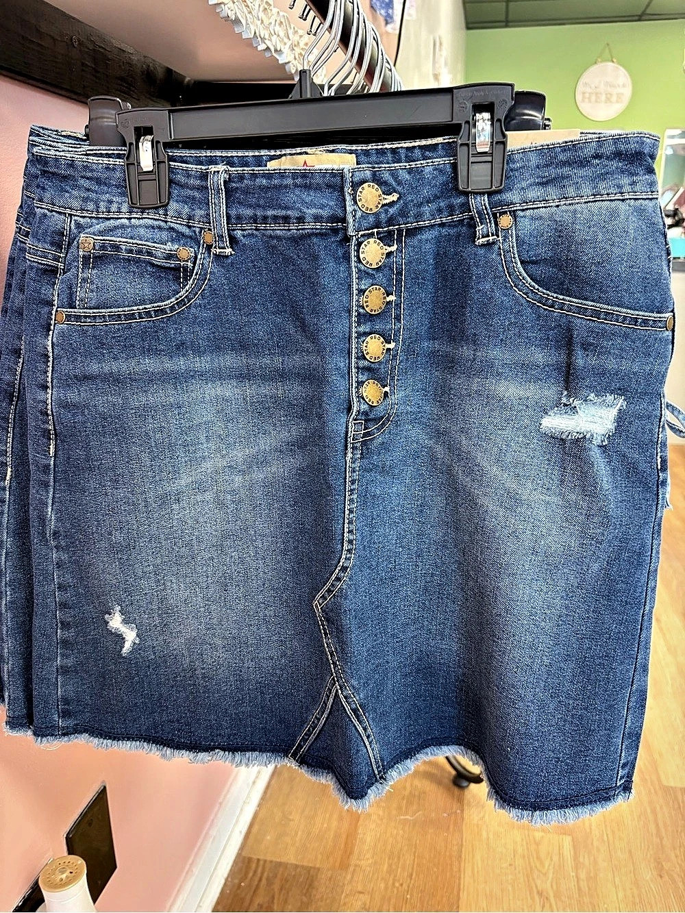 NWT Women's Distressed Denim Jean Skirt in Blue
